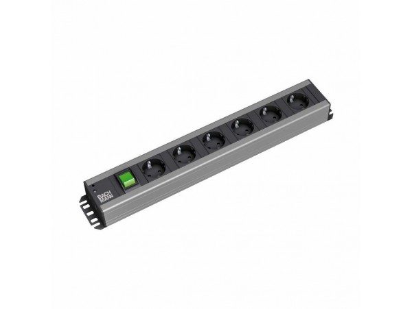 Bachmann razdelilec rack 6x250V PVC 90° s stikalom 2m črno/siv 300.003