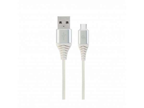 Cablexpert kabel USB A-C 2m bombažna zaščita bel CC-USB2B-AMCM-2M-BW2