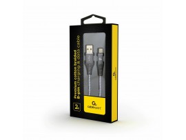 Cablexpert kabel USB Lightning bombažna zaščita siv 2m CC-USB2B-AMLM-2M-WB2