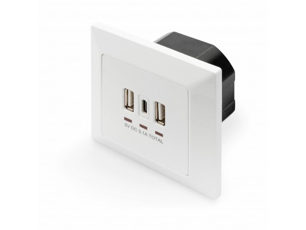 Digitus podometna vtičnica 2xUSB A+1xUSB TipC+3100 mA DA-70618