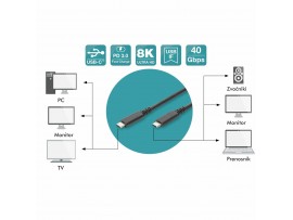 Digitus kabel USB 4.0 C-C 8K 60Hz 240W 1m črn AK-300343-008-S
