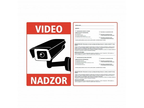 Nalepka "VIDEONADZOR" A5 (190x133) rdeča + 77. in 78. člen ZVOP-2