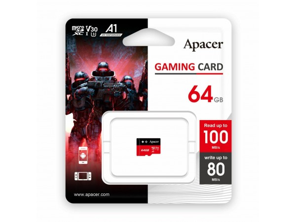 APACER microSD XC   64GB spominska kart. Class 30 Gaming AP64GMCSX10U7-RAGC