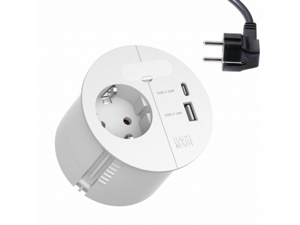 Bachmann Loop in Charge vgradna vtičnica 220V + USB TipC/TipA bela 938.301