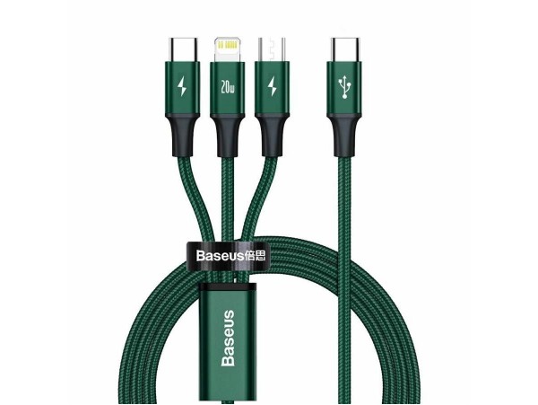 Baseus polnilni kabel TipC 3v1 Lightning TipC/Mikro 20W PD 1,5m zelen