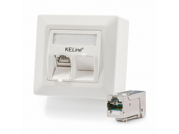 KELine nadometna vtičnica 2x Cat.6A RJ45 FTP 601140-AP + KEJ-C6A-S-HD(2)