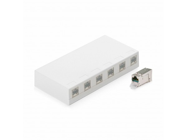 KELine nadometna vtičnica 6x Cat.6A RJ45 FTP KE-SMB06-W + KEJ-C6A-S-HD(6)
