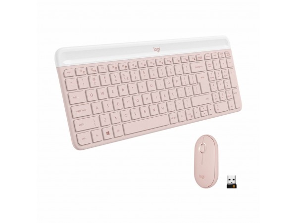 Logitech tipkovnica & miška MK470 SLO slim brezžična roza 920-011322