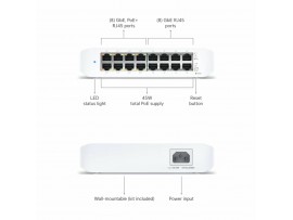 Ubiquiti stikalo 1G 16-port 8x PoE 45W Unifi USW-Lite-16-POE
