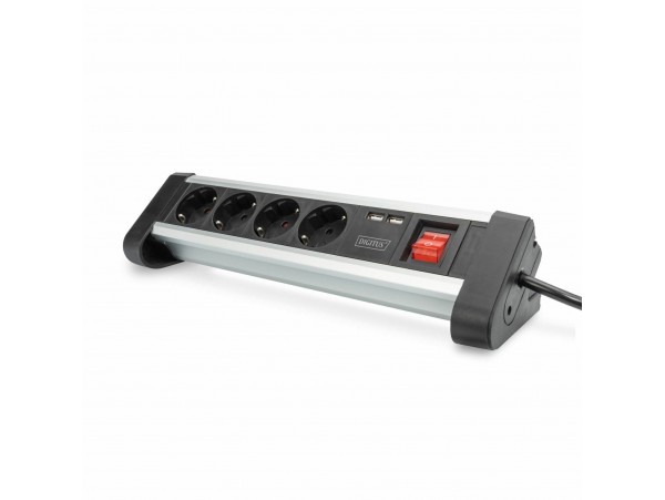 Digitus razdelilec 4x220V 2xUSB namizni s stikalom 1,5m črn DA-70614