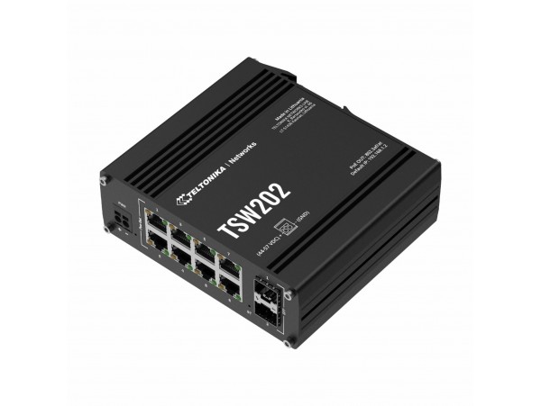 Teltonika stikalo Giga  8-port 8x PoE 2xSFP 240W DIN Mini managed TSW202