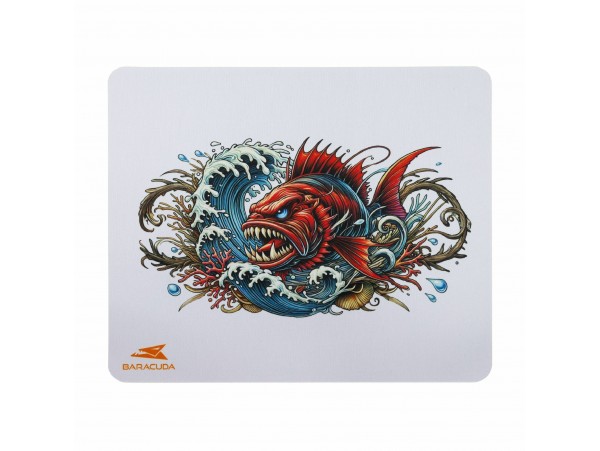 BARACUDA podloga za miško bela - motiv piranja BGMP-041 CORAL