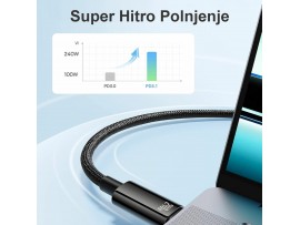 Baseus kabel USB C-C 2m 240W Tungsten Gold pleten E-Marker črn CAWJ040101