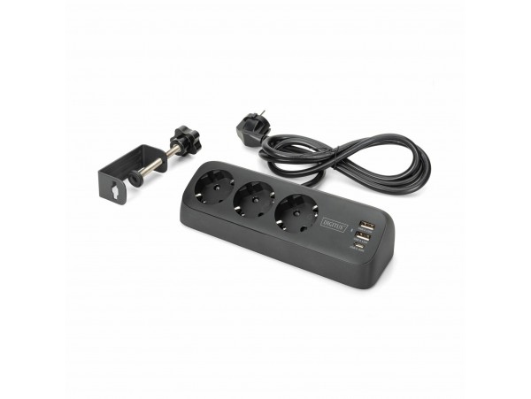 Digitus razdelilec 3x250V 2xUSB TipA TipC 1,5m namizni črn DA-70625