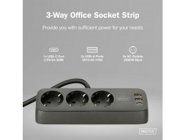 Digitus razdelilec 3x250V 2xUSB TipA TipC 1,5m namizni črn DA-70625