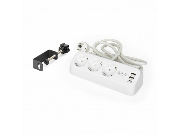 Digitus razdelilec 3x250V 2xUSB TipA TipC 1,5m namizni bel DA-70626