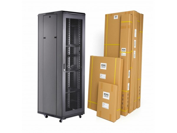DATECH kabinet 42U 2055 600x600 črn perf. vrata sp./zd.+polica DT3.6642.9001