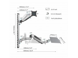 Digitus stenski nosilec monitor s flex polico srebrn DA-90354