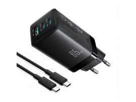 Joyroom polnilec 65W USB 2xTipC TipA GaN PD +kabel črn JR-TG10